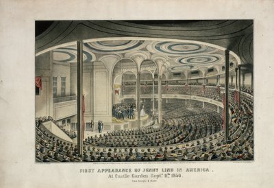 Eerste optreden van Jenny Lind in Amerika in Castle Garden, 11 september 1850 door Nathaniel Currier